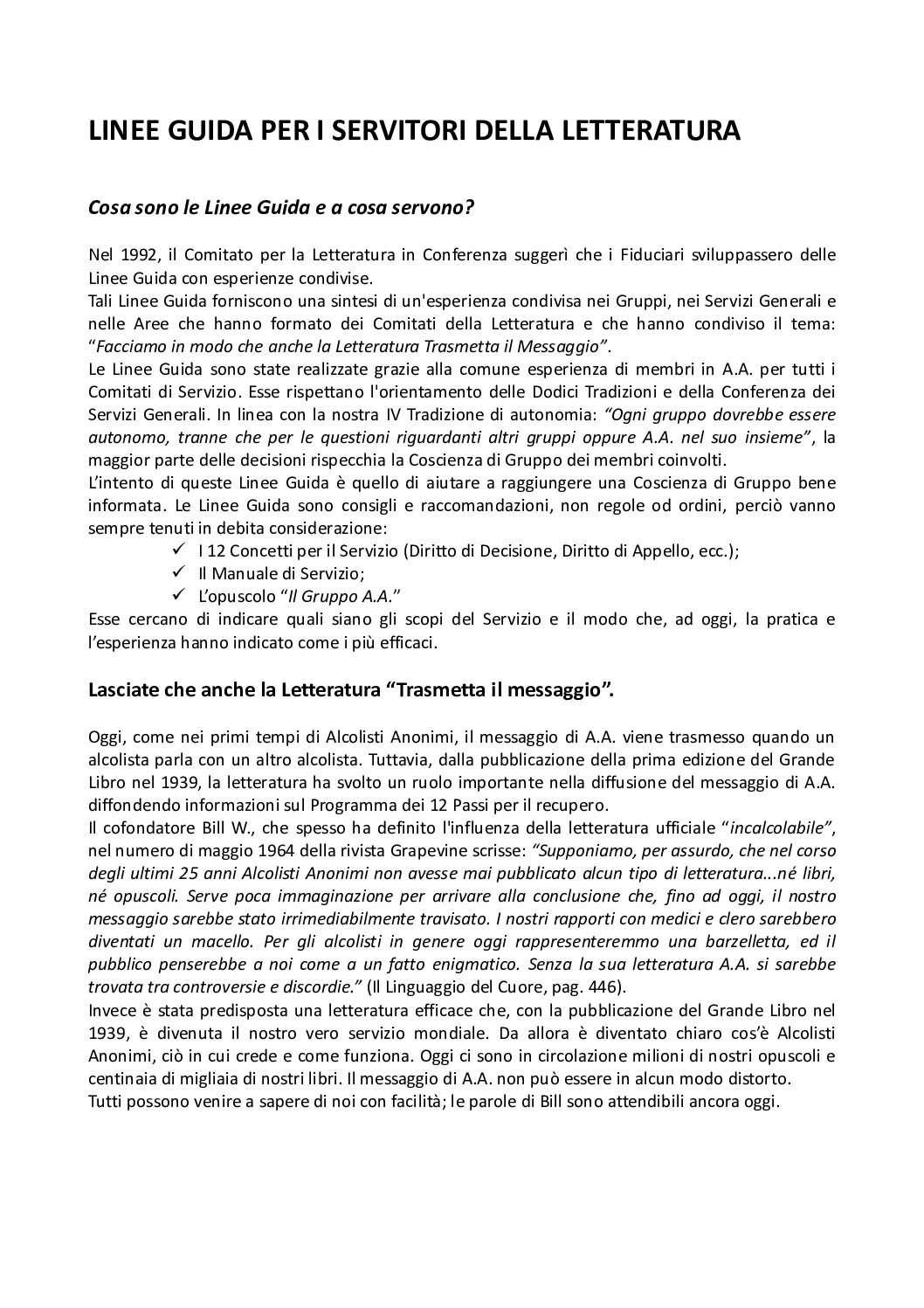 Linee guida per i servitori della Letteratura