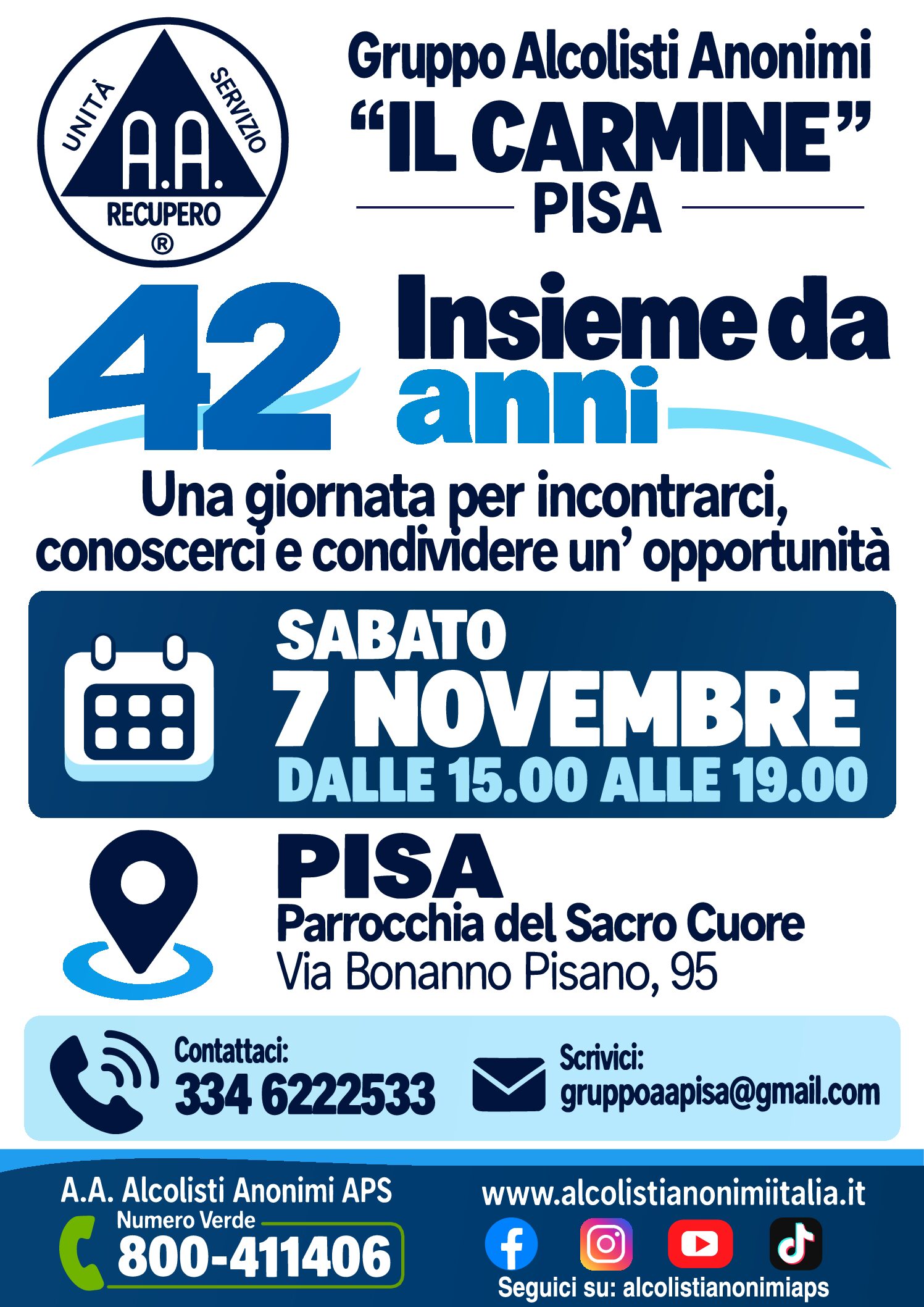 Locandina Gruppo Il Carmine – Pisa – INSIEME DA 42 ANNI – 7 novembre 2026