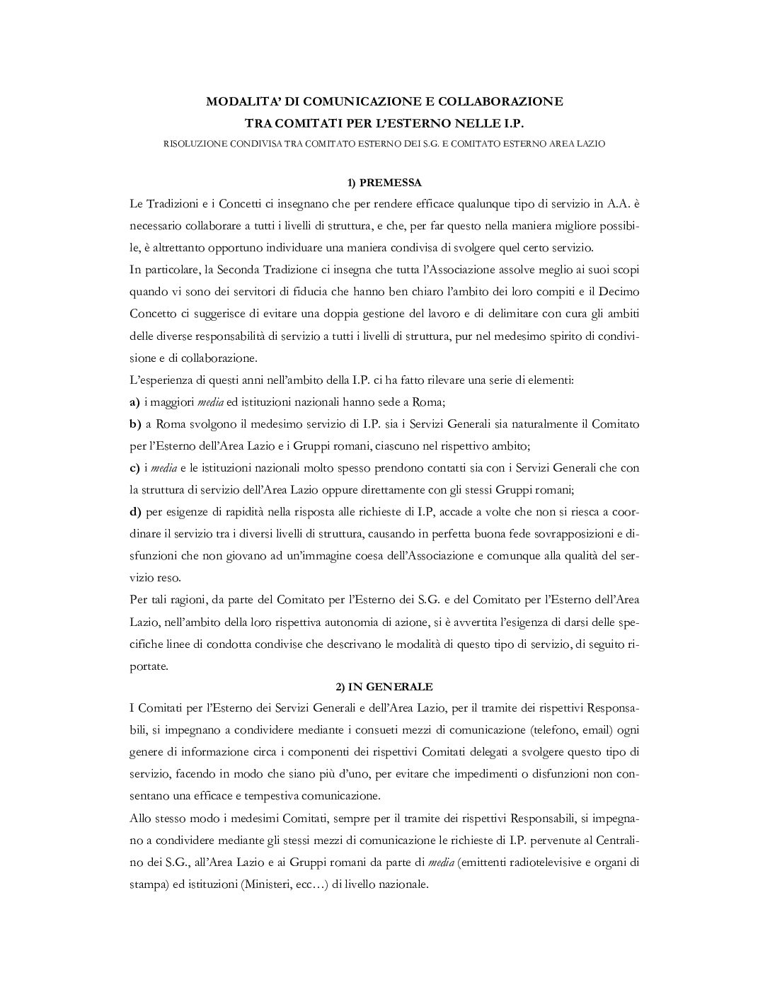 Modalità di comunicazione e collaborazione tra Comitati per l’esterno nell I.P.