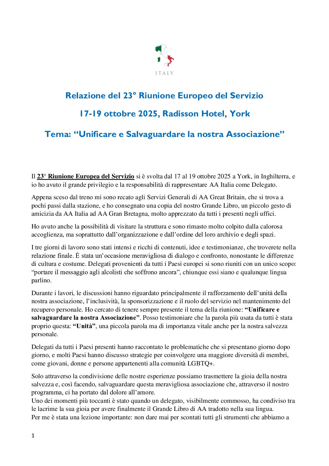 Relazione 23° Riunione Europeo del Servizio 2025