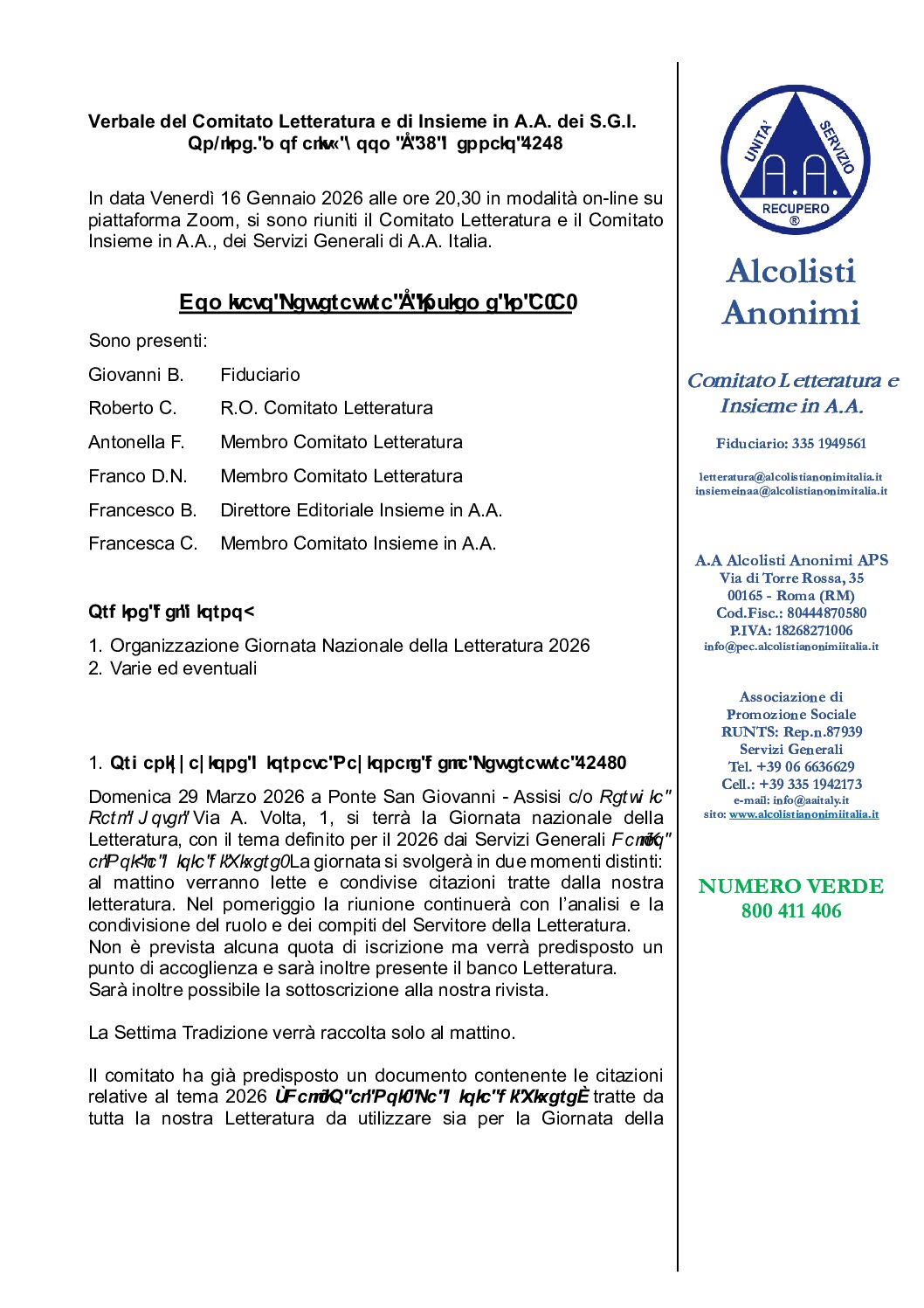 Verbale Comitato Letteratura e Insieme 16 gennaio 2026