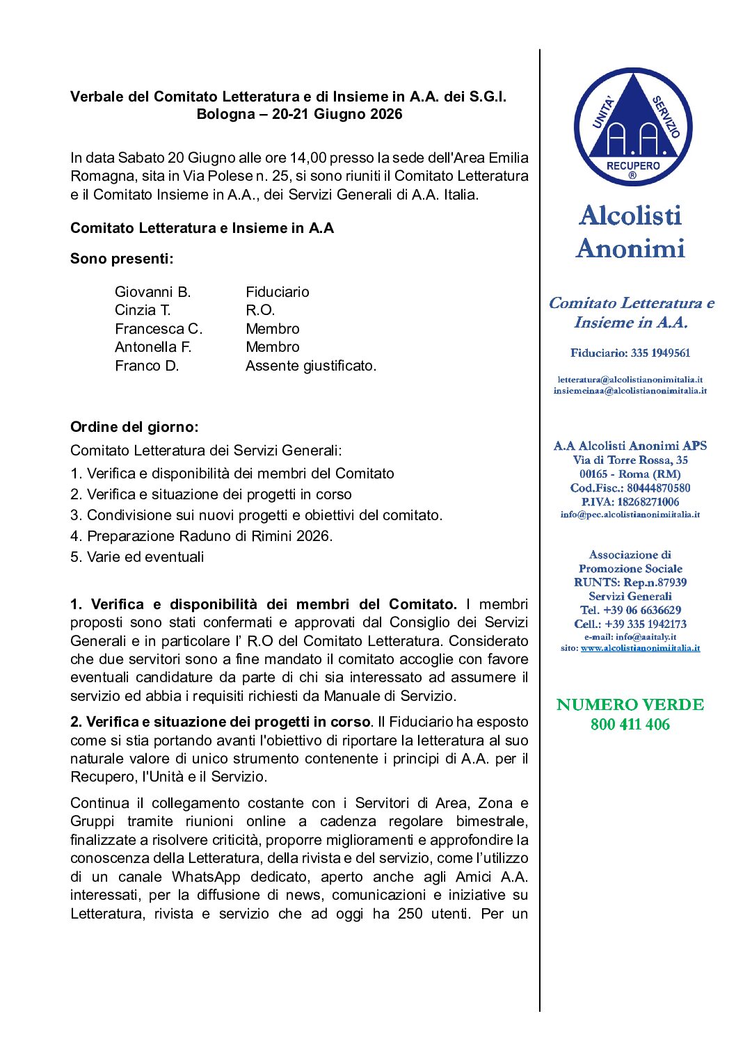 Verbale Comitato Letteratura e Insieme 20-21 Giugno 2026