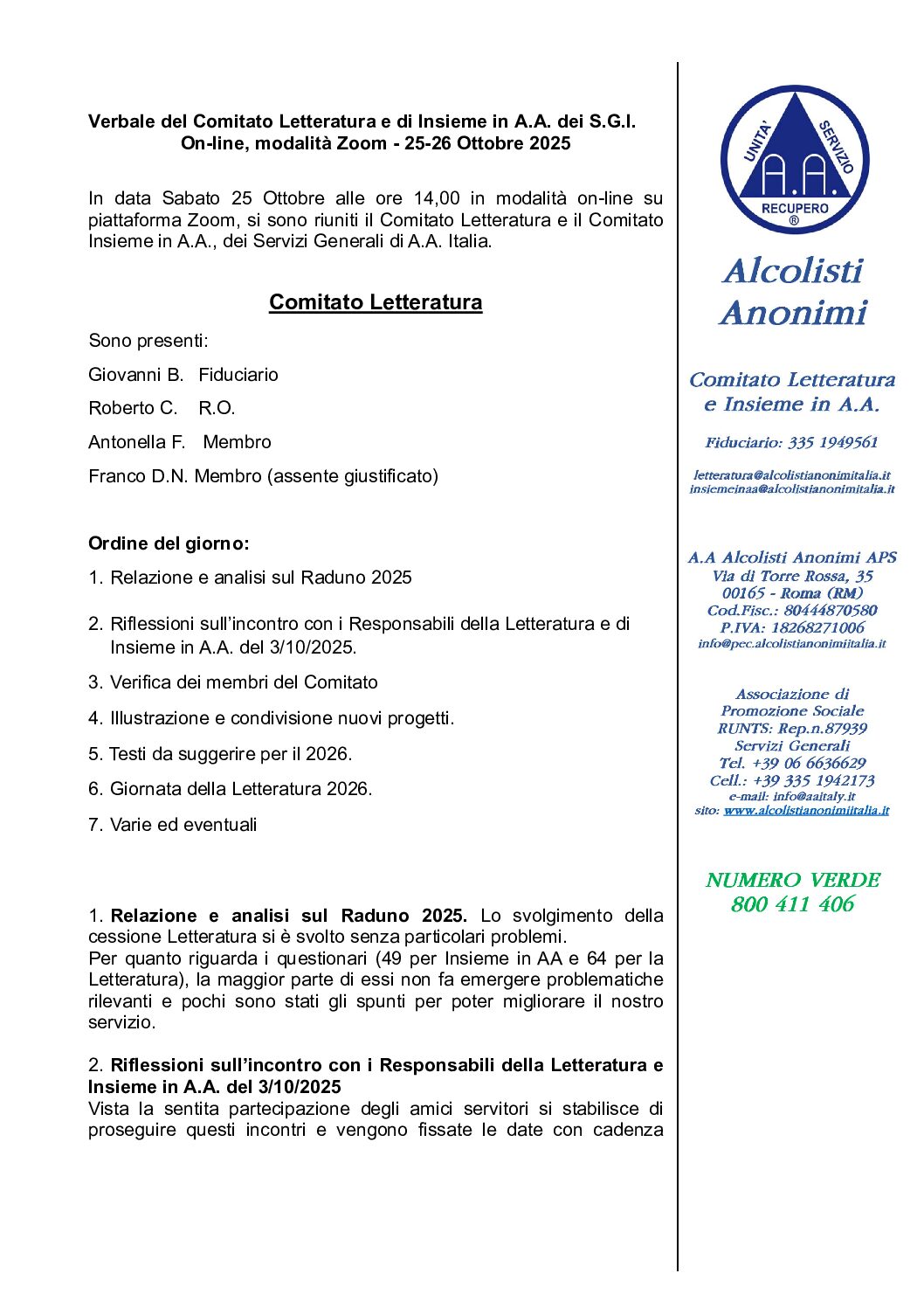 Verbale Comitato Letteratura e Insieme 25-26 ottobre 2025