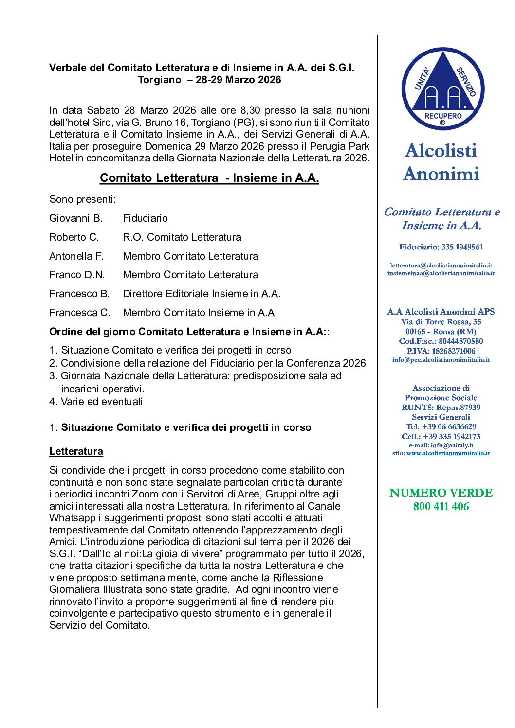 Verbale Comitato Letteratura e Insieme 28-29 Marzo 2026