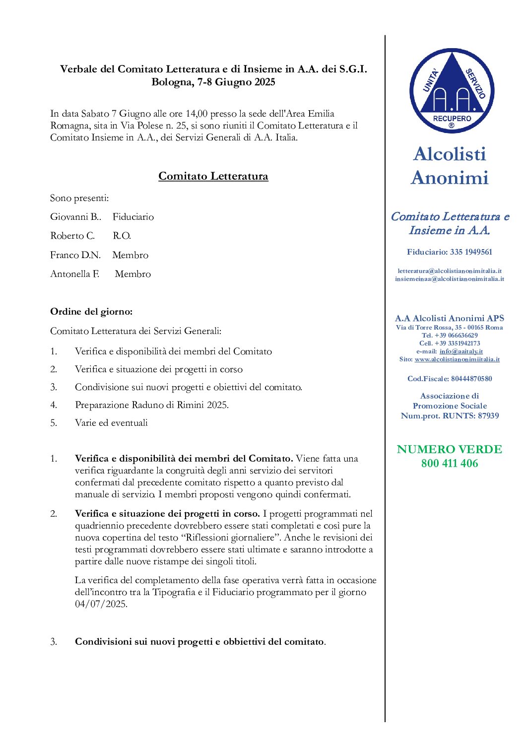 Verbale Comitato Letteratura e Insieme 7-8 Giugno 2025
