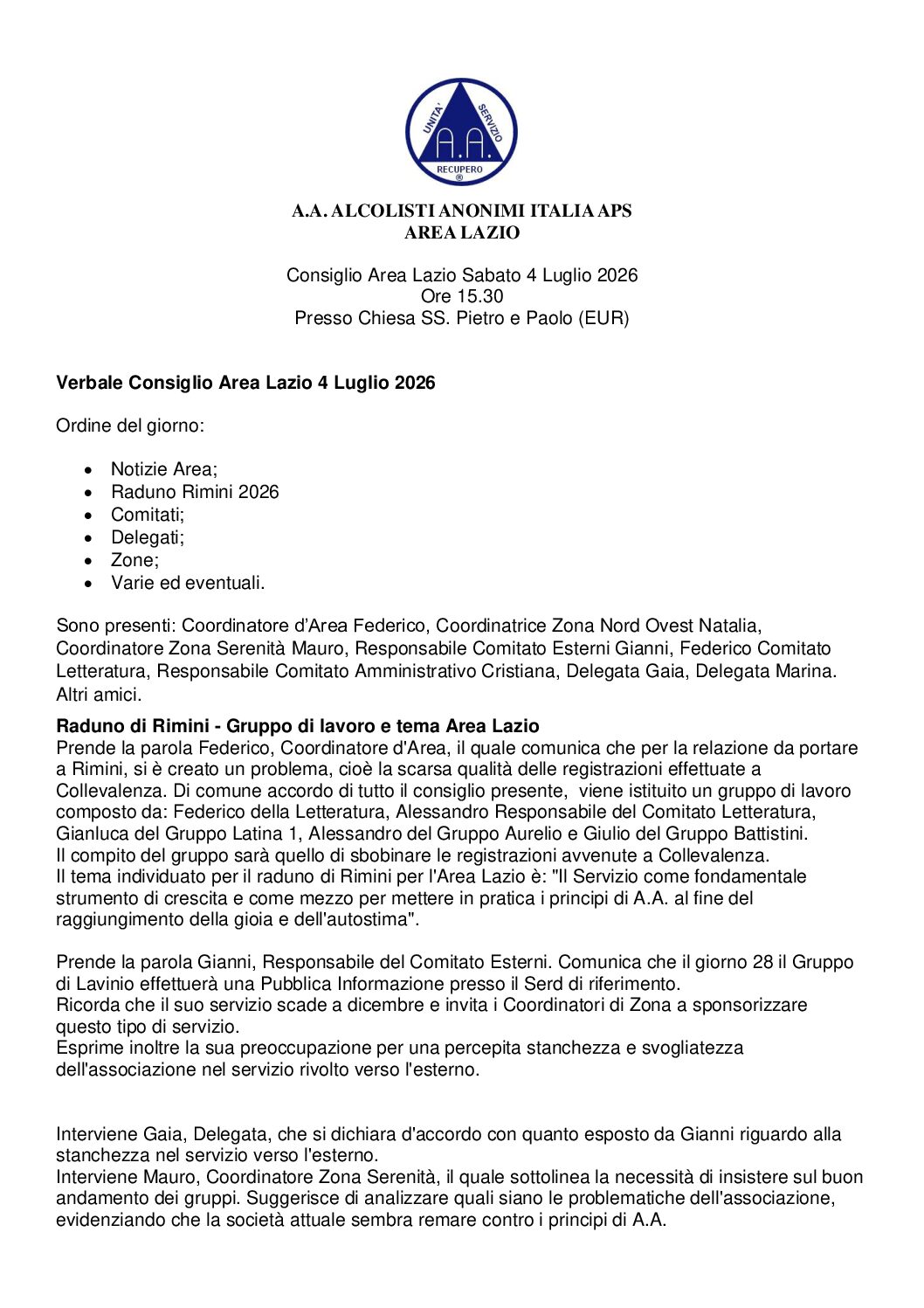 Verbale Consiglio Luglio 2026