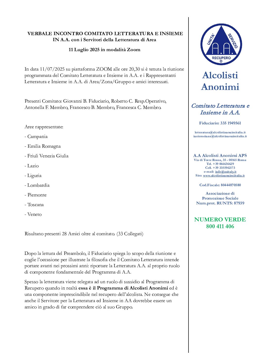 Verbale Riunione Servitori Letteratura 11 Luglio 2025