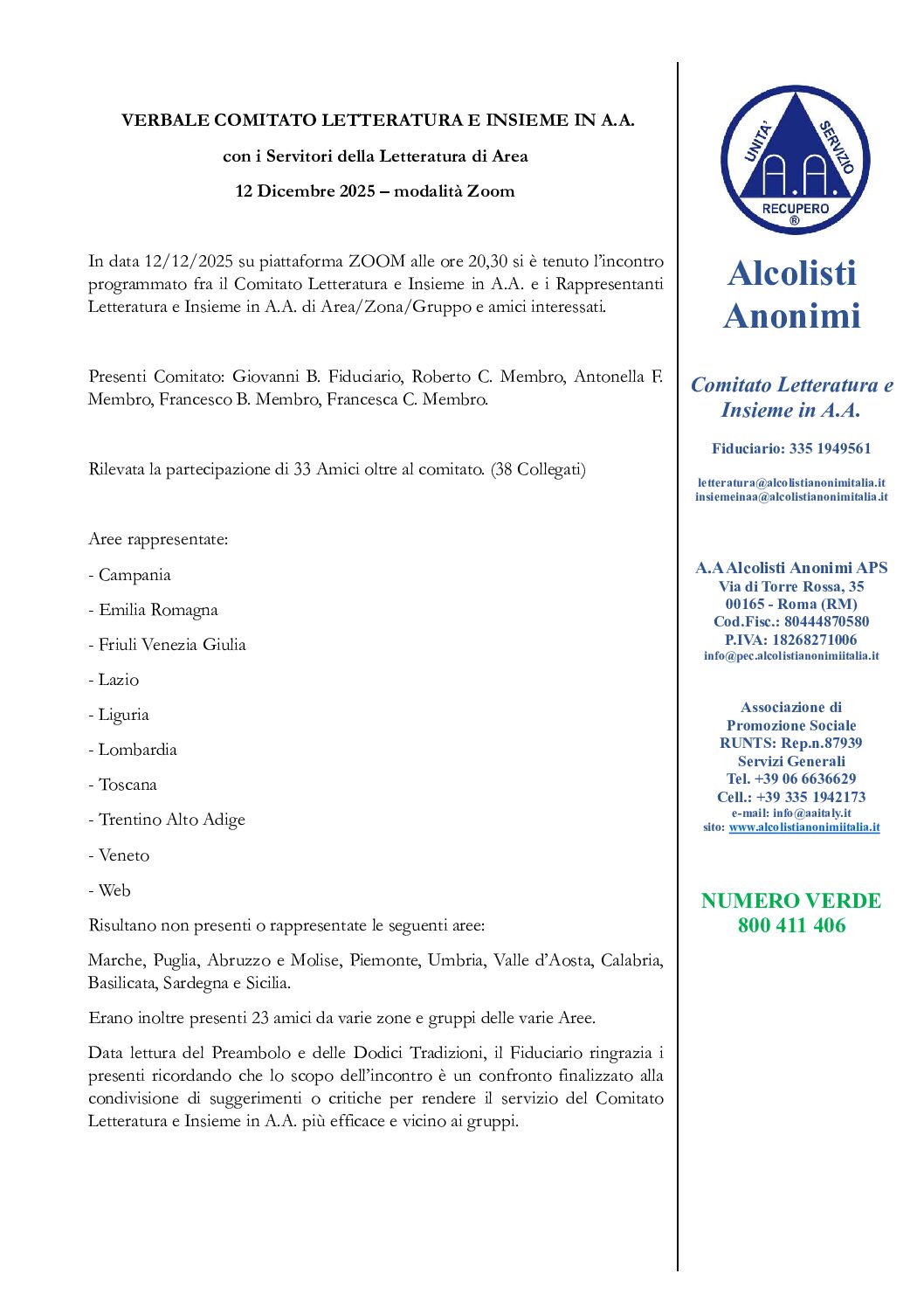 Verbale Riunione Servitori Letteratura 12 Dicembre 2025
